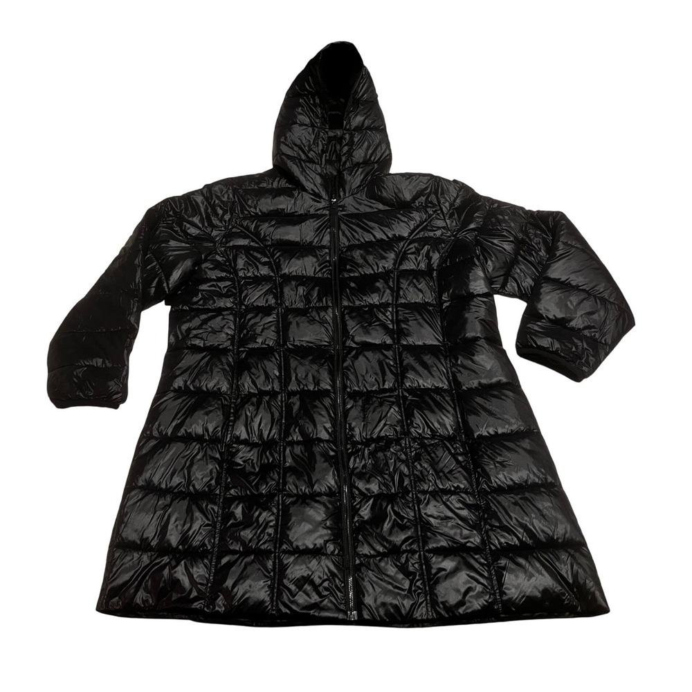 Aventure Black Hooded Puffer Coat Womens XXL‎ Longline Quilted Zip Jacket